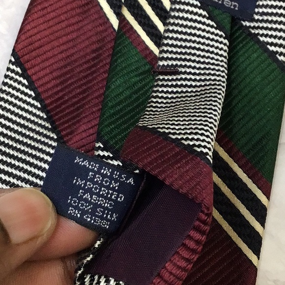 Polo Ralph Lauren 100% Silk stripe Repp Tie, green and burgundy stripe. - Picture 5 of 7